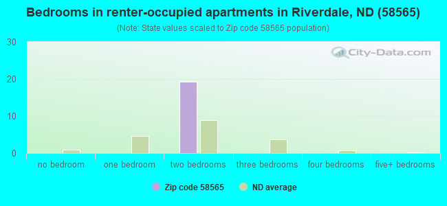 Bedrooms in renter-occupied apartments in Riverdale, ND (58565) 