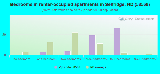 Bedrooms in renter-occupied apartments in Selfridge, ND (58568) 