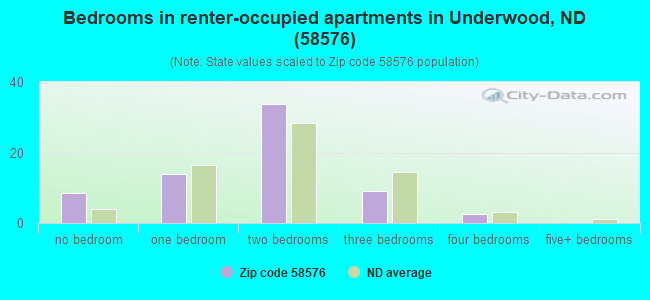 Bedrooms in renter-occupied apartments in Underwood, ND (58576) 