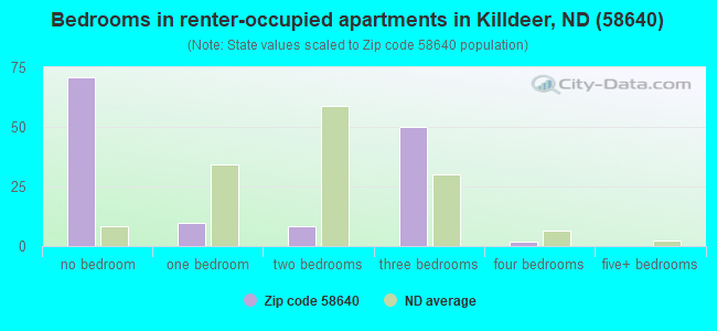 Bedrooms in renter-occupied apartments in Killdeer, ND (58640) 