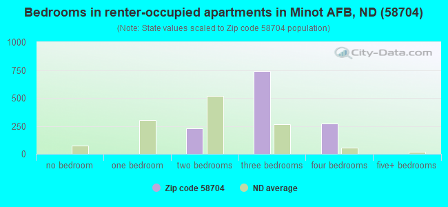 Bedrooms in renter-occupied apartments in Minot AFB, ND (58704) 