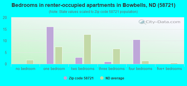 Bedrooms in renter-occupied apartments in Bowbells, ND (58721) 