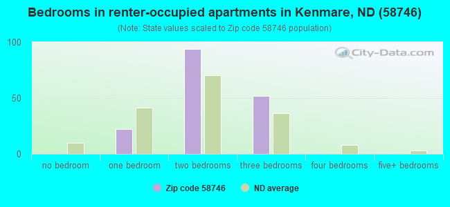 Bedrooms in renter-occupied apartments in Kenmare, ND (58746) 