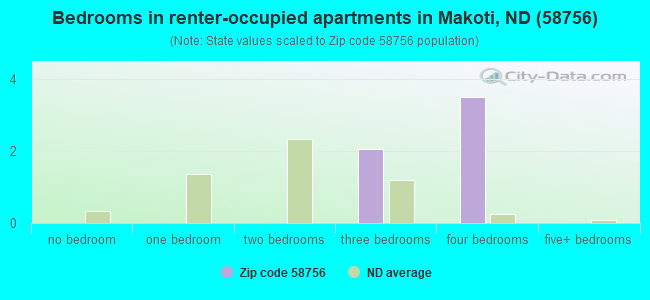 Bedrooms in renter-occupied apartments in Makoti, ND (58756) 