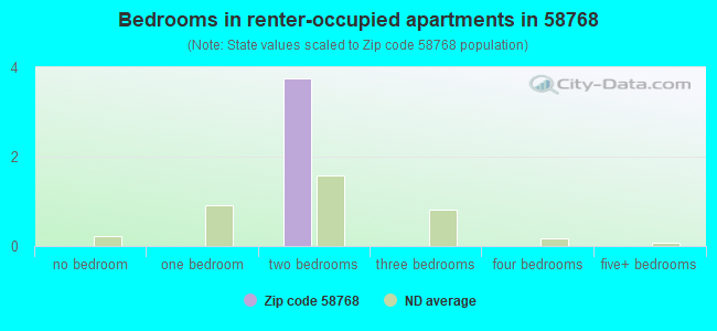 Bedrooms in renter-occupied apartments in 58768 