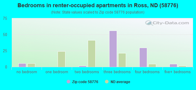 Bedrooms in renter-occupied apartments in Ross, ND (58776) 