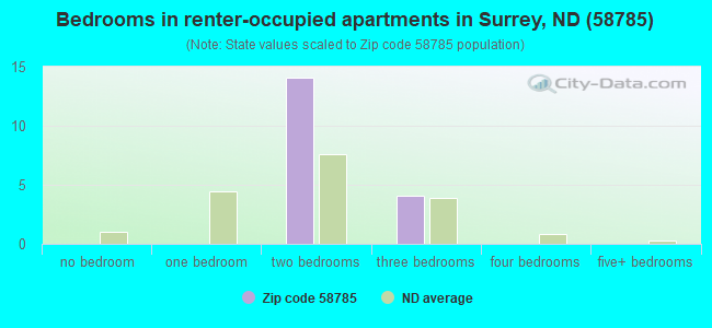 Bedrooms in renter-occupied apartments in Surrey, ND (58785) 