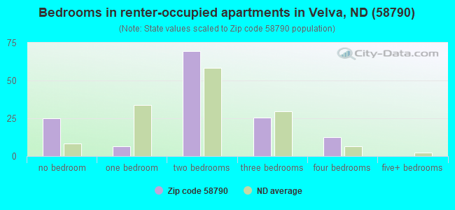 Bedrooms in renter-occupied apartments in Velva, ND (58790) 