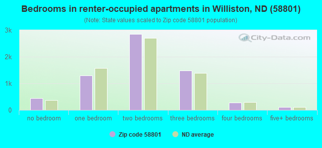 Bedrooms in renter-occupied apartments in Williston, ND (58801) 