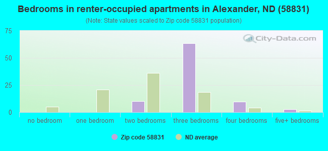 Bedrooms in renter-occupied apartments in Alexander, ND (58831) 