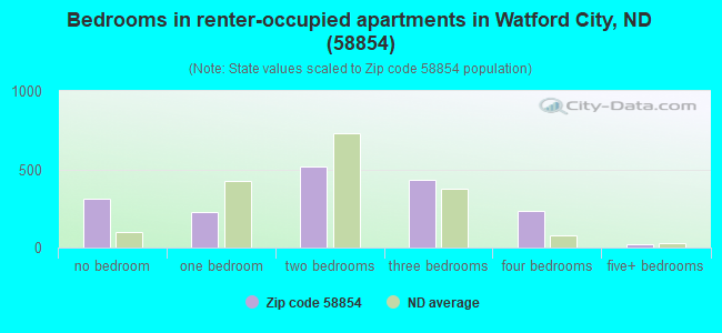 Bedrooms in renter-occupied apartments in Watford City, ND (58854) 