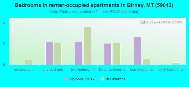 Bedrooms in renter-occupied apartments in Birney, MT (59012) 