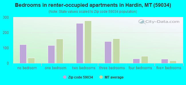 Bedrooms in renter-occupied apartments in Hardin, MT (59034) 
