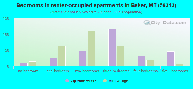Bedrooms in renter-occupied apartments in Baker, MT (59313) 