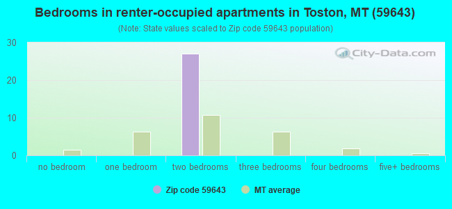 Bedrooms in renter-occupied apartments in Toston, MT (59643) 