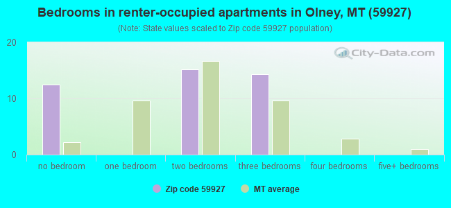 Bedrooms in renter-occupied apartments in Olney, MT (59927) 