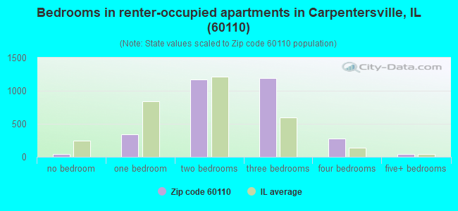 Bedrooms in renter-occupied apartments in Carpentersville, IL (60110) 