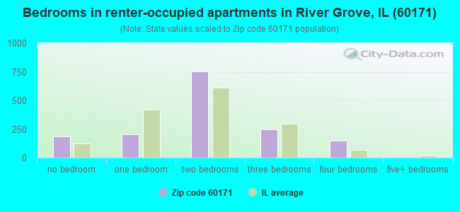 Bedrooms in renter-occupied apartments in River Grove, IL (60171) 