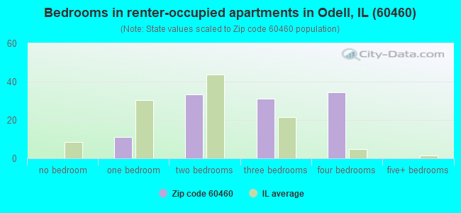 Bedrooms in renter-occupied apartments in Odell, IL (60460) 