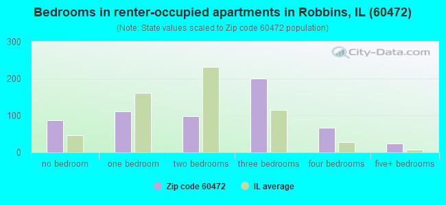 Bedrooms in renter-occupied apartments in Robbins, IL (60472) 