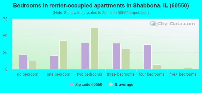 Bedrooms in renter-occupied apartments in Shabbona, IL (60550) 