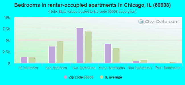 Bedrooms in renter-occupied apartments in Chicago, IL (60608) 