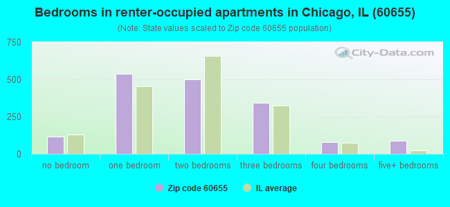 Bedrooms in renter-occupied apartments in Chicago, IL (60655) 