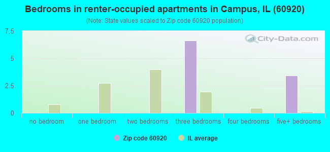 Bedrooms in renter-occupied apartments in Campus, IL (60920) 