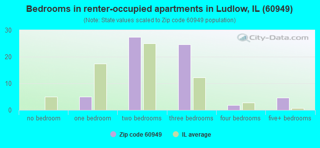Bedrooms in renter-occupied apartments in Ludlow, IL (60949) 