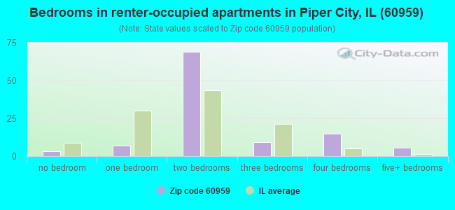 Bedrooms in renter-occupied apartments in Piper City, IL (60959) 