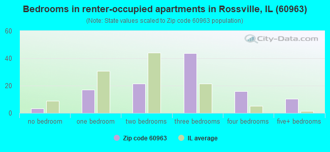 Bedrooms in renter-occupied apartments in Rossville, IL (60963) 