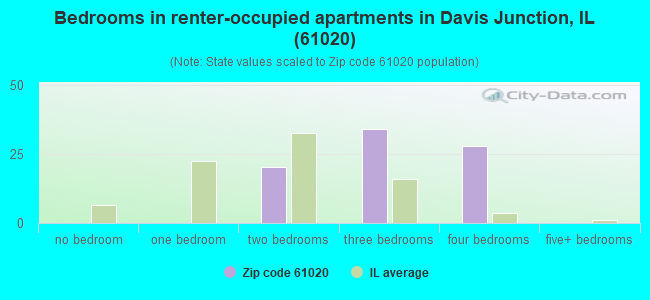 Bedrooms in renter-occupied apartments in Davis Junction, IL (61020) 