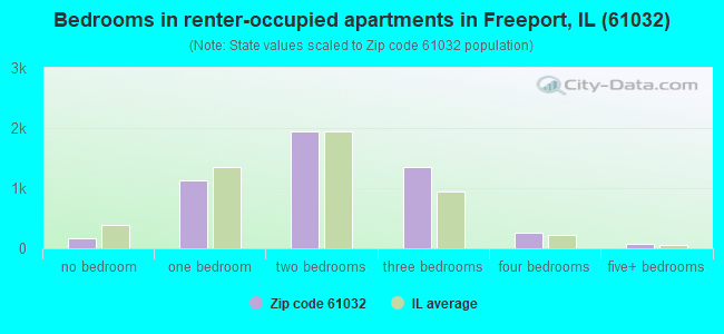 Bedrooms in renter-occupied apartments in Freeport, IL (61032) 