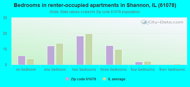 Bedrooms in renter-occupied apartments in Shannon, IL (61078) 