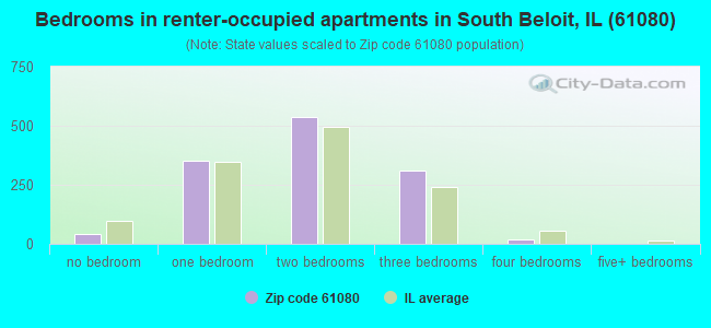 Bedrooms in renter-occupied apartments in South Beloit, IL (61080) 