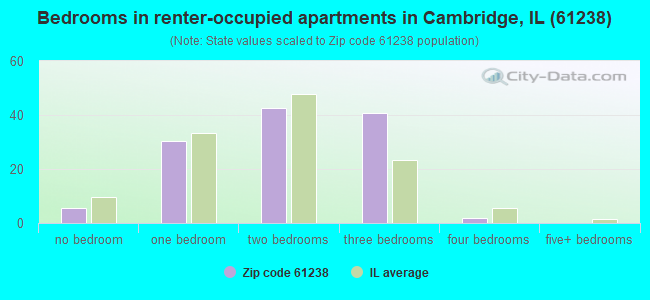 Bedrooms in renter-occupied apartments in Cambridge, IL (61238) 