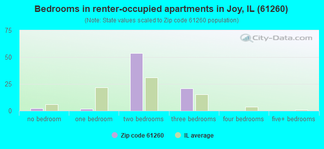 Bedrooms in renter-occupied apartments in Joy, IL (61260) 