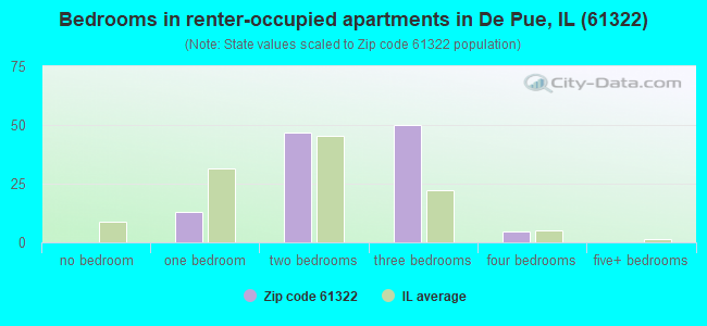 Bedrooms in renter-occupied apartments in De Pue, IL (61322) 