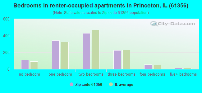 Bedrooms in renter-occupied apartments in Princeton, IL (61356) 