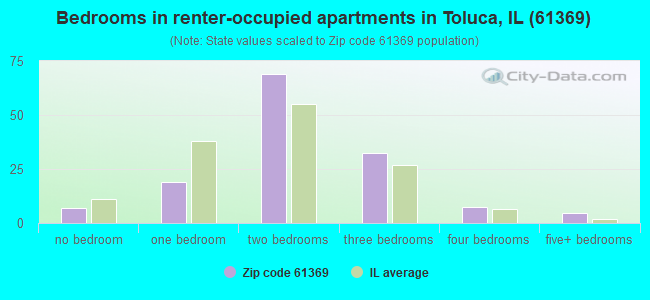 Bedrooms in renter-occupied apartments in Toluca, IL (61369) 