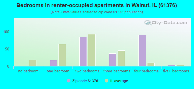 Bedrooms in renter-occupied apartments in Walnut, IL (61376) 