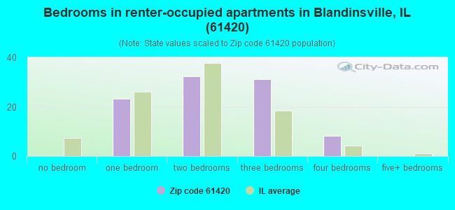 Bedrooms in renter-occupied apartments in Blandinsville, IL (61420) 