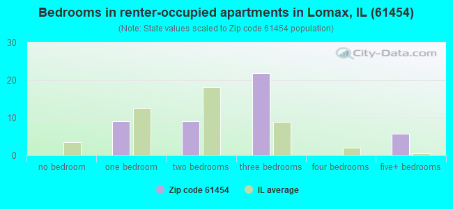 Bedrooms in renter-occupied apartments in Lomax, IL (61454) 