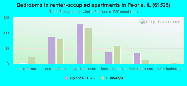 Bedrooms in renter-occupied apartments in Peoria, IL (61525) 