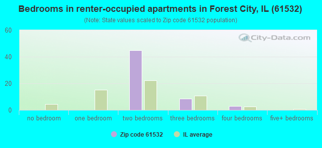 Bedrooms in renter-occupied apartments in Forest City, IL (61532) 