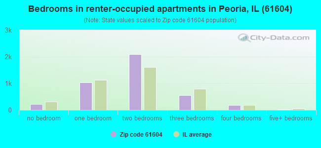Bedrooms in renter-occupied apartments in Peoria, IL (61604) 