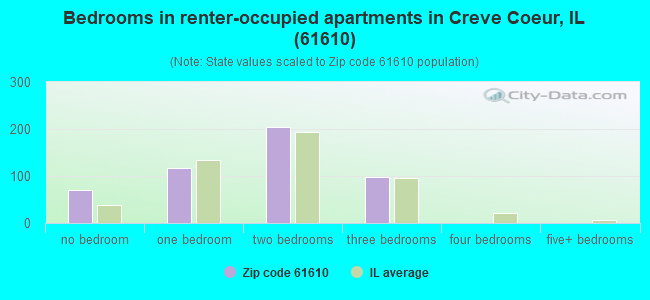 Bedrooms in renter-occupied apartments in Creve Coeur, IL (61610) 