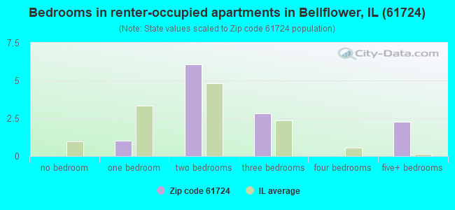 Bedrooms in renter-occupied apartments in Bellflower, IL (61724) 