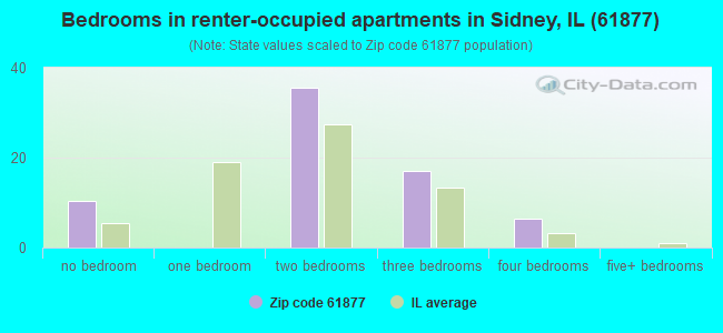 Bedrooms in renter-occupied apartments in Sidney, IL (61877) 