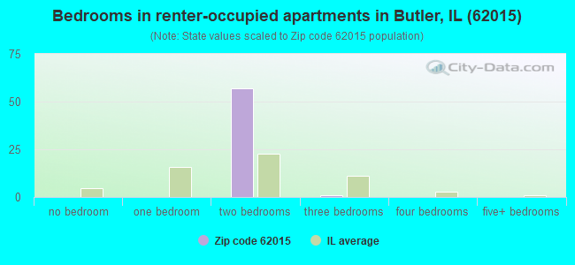 Bedrooms in renter-occupied apartments in Butler, IL (62015) 